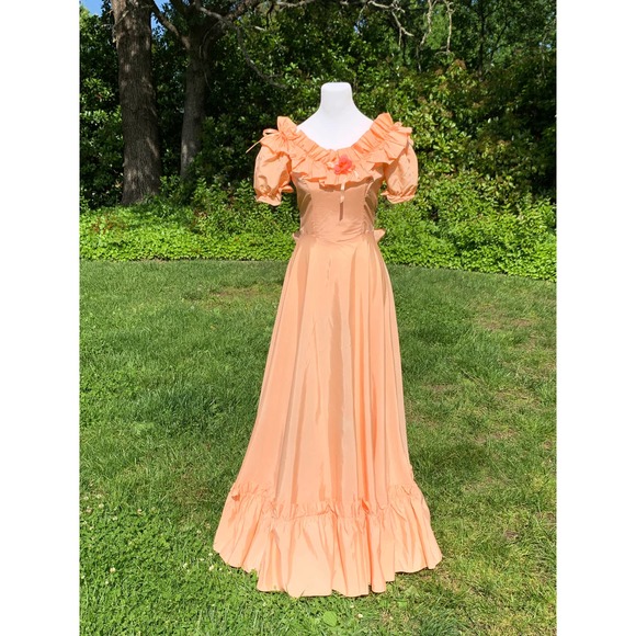Vintage 70s Prom Dress Union Made Prairie Southern Belle Poof Sleeve MED TALL - Picture 6 of 10